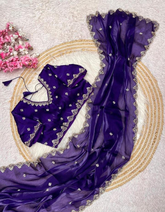 Sattan Saree With Beautiful C - pallu Brits Work
