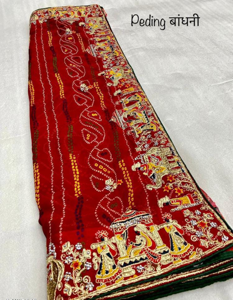 Georgette Pending Bhandhani Embroidery Work