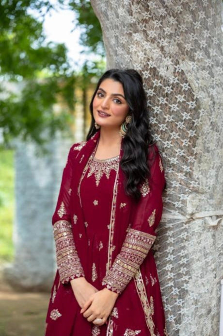 Cherry , gown bottom dupatta