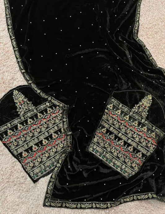 Party Wear Pure 9000 Velvet Embroidery Saree