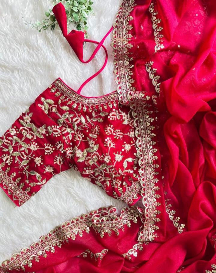 Fancy work saree with stitch blouse