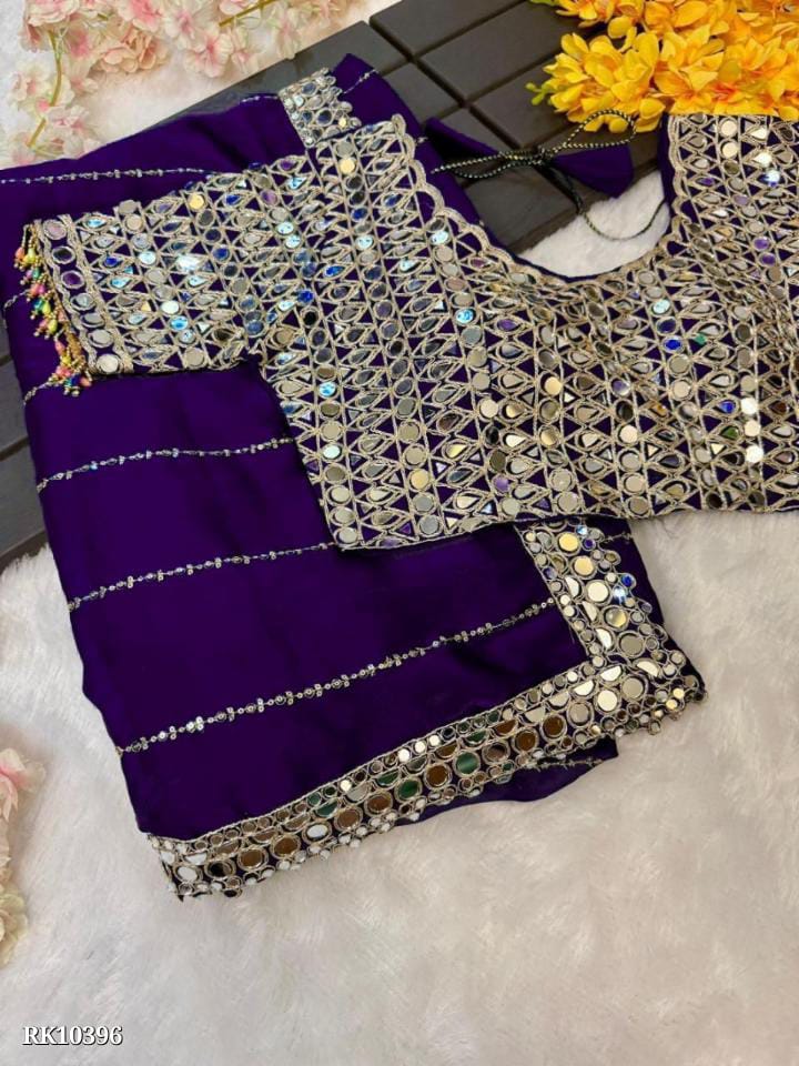 New mirror work saree organza jimmy choo with (blouse stitch)