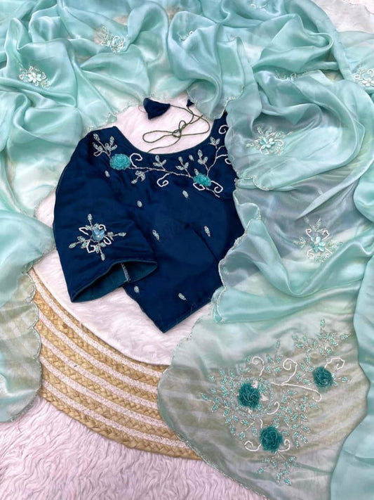 Jordan silk sattin Fabric With hand Work