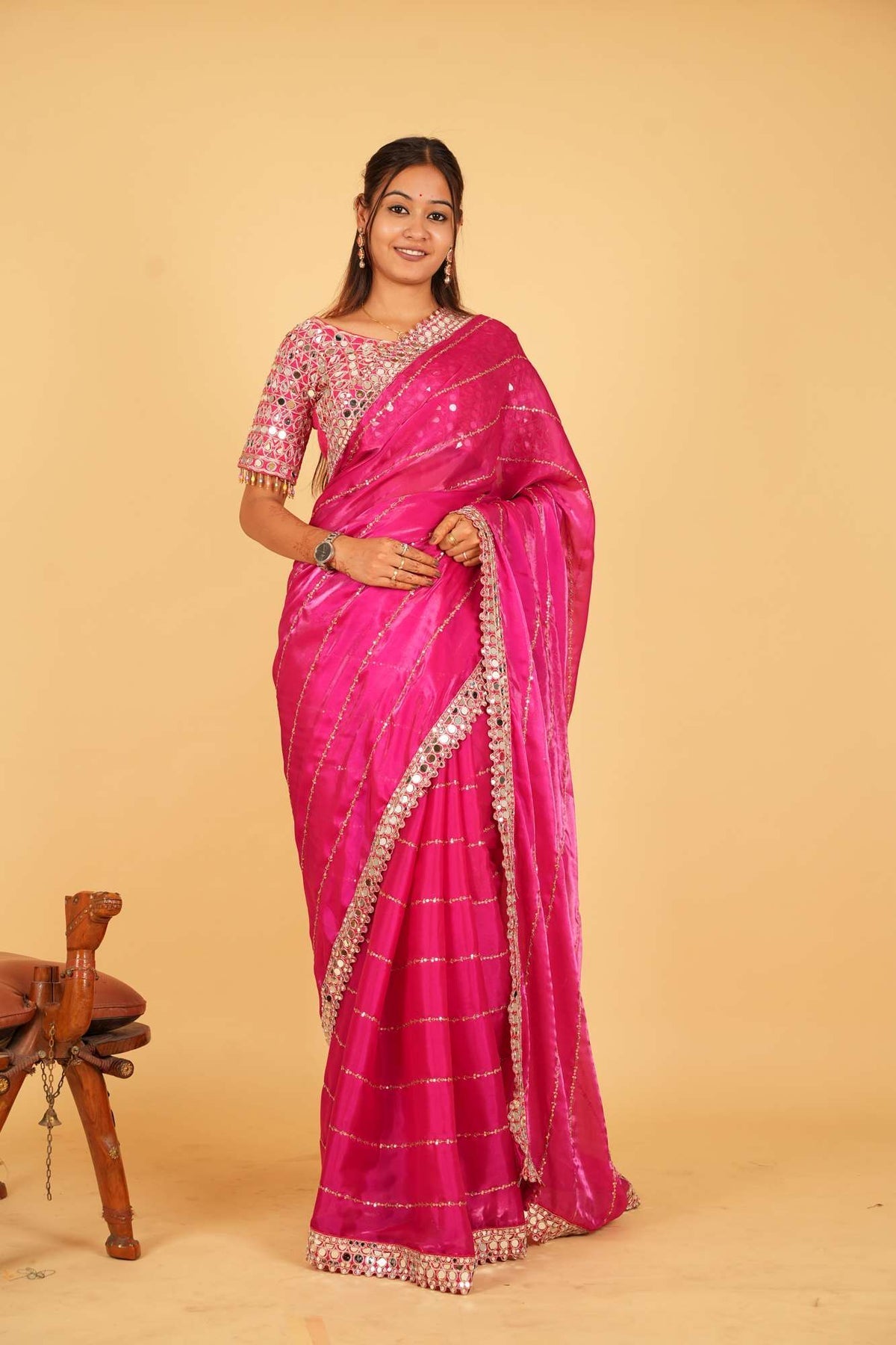 Mirror work saree