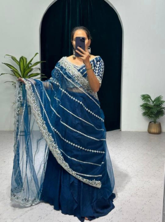 Designer Lehenga Saree With Stitched Blouse