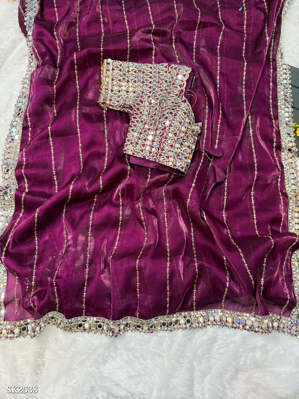 Mirror work saree