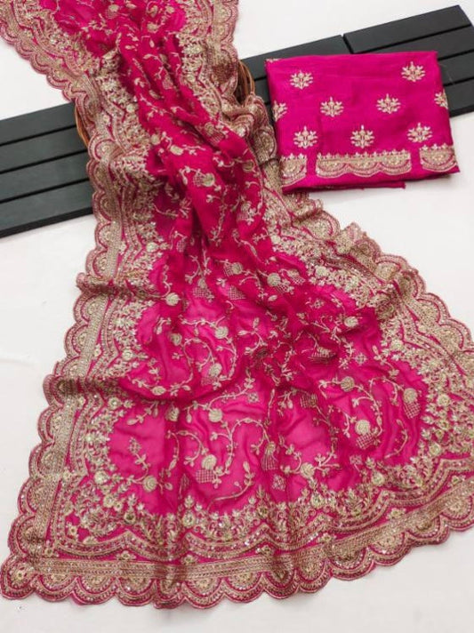 Pure dola silk fancy work saree