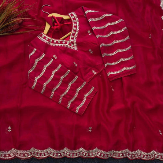 Mulmul Organza fancy hand work Saree