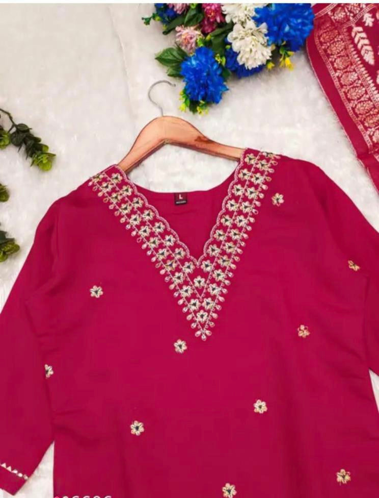 Viscose fabric designer kurti set with dupatta