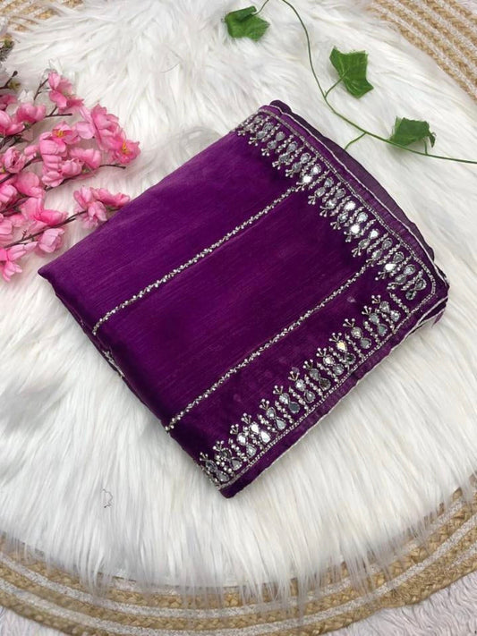 Women,s New Mirror Handwork Jimmy Choo Saree