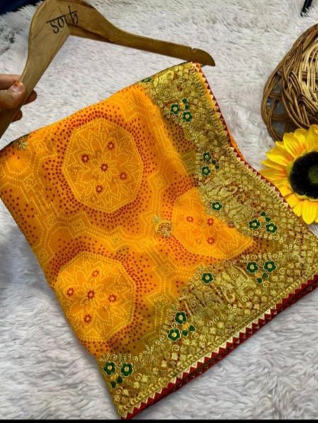 Pure Georgette Bandhani Print Saree