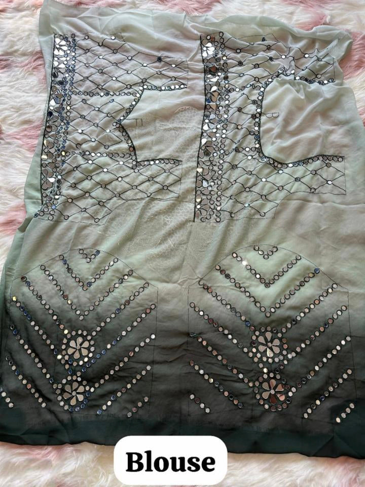 Pure Georgette Mirror Work Saree