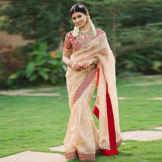 Pure organza gold saree