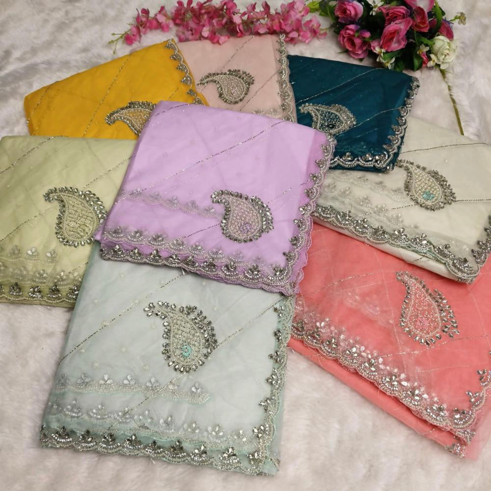 Butterfly Net Saree With Hand Diamond Work*