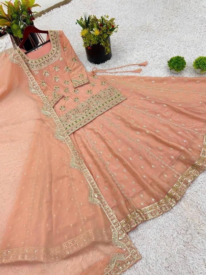 Star georgette top,lehnga, dupatta