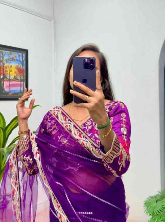 Moti saree HAND EMBROIDERY WORK WITH PEARL MOTI ON LACE BORDER all over saree