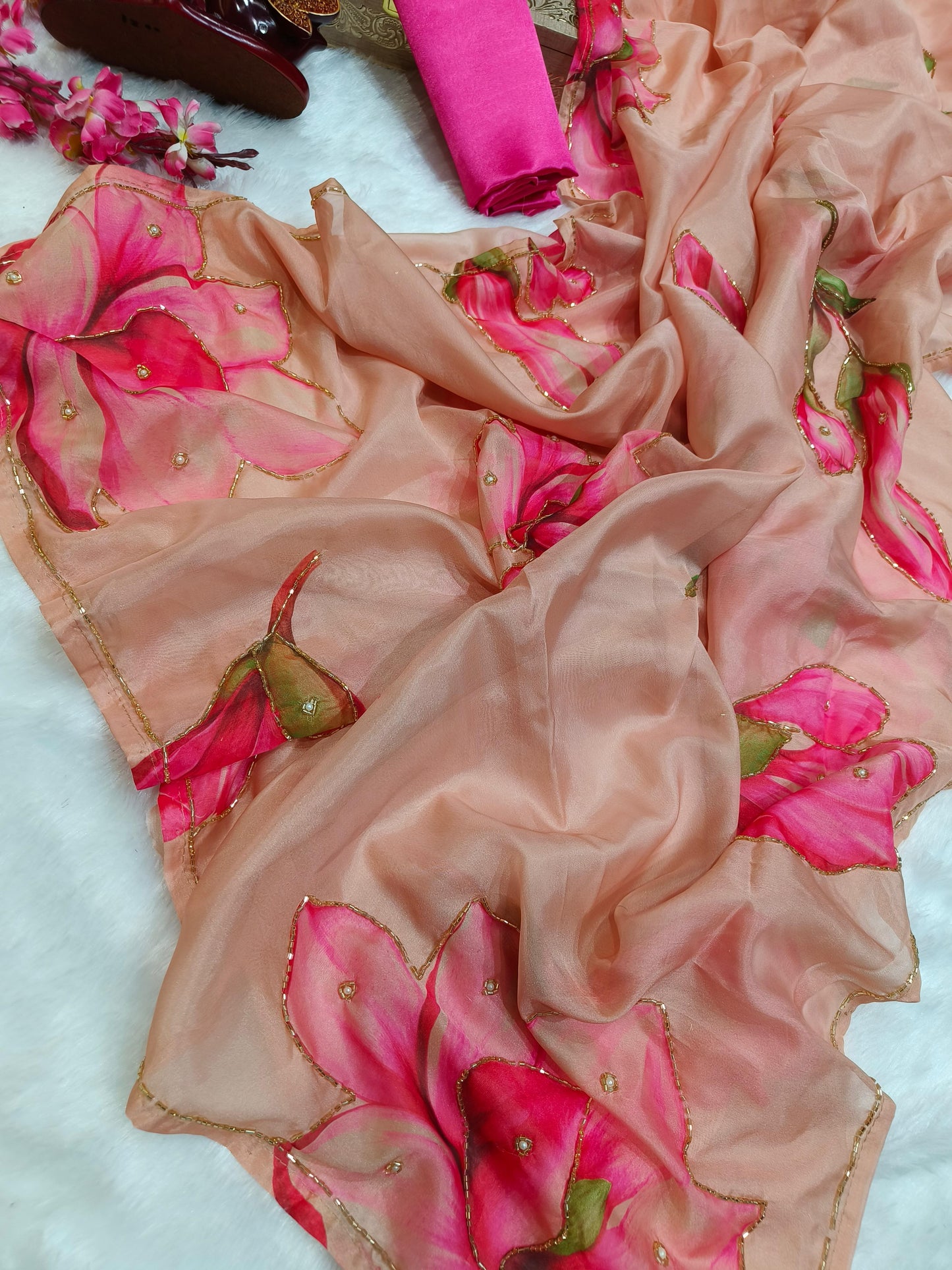 Trending floral handwork saree