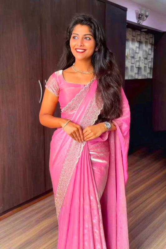 Premium Fandy Satin saree pure hand diamond work