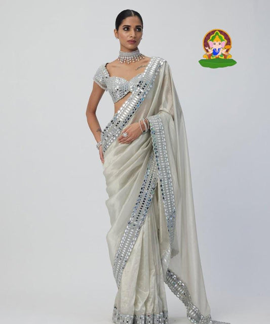 Satin Fabric Mirror saree
