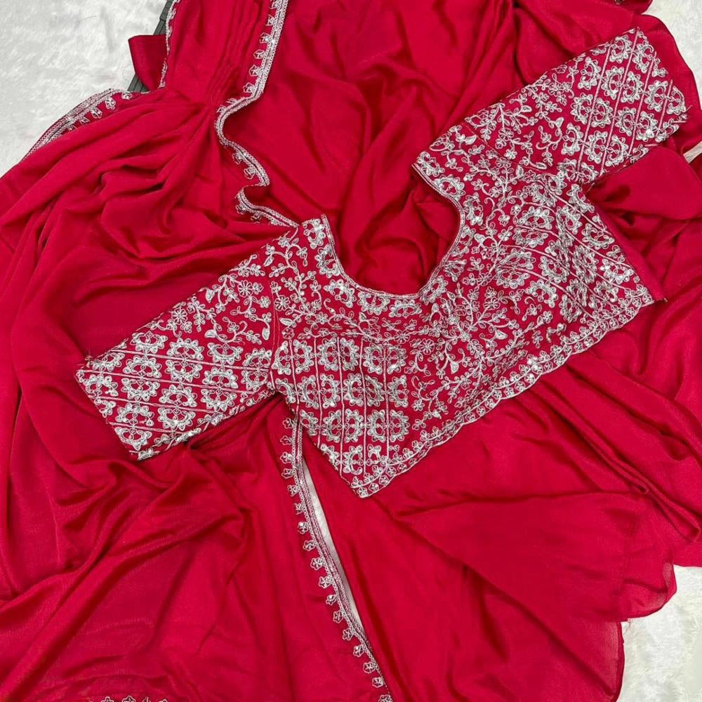 Pure chinon saree with stitch blouse