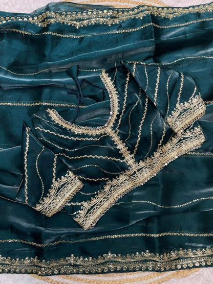 Pure zimmy choo fancy saree full stitch blouse