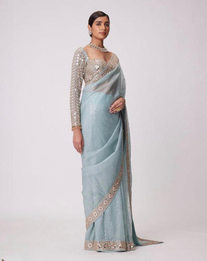 Pure Georgette Real Mirror Work Saree