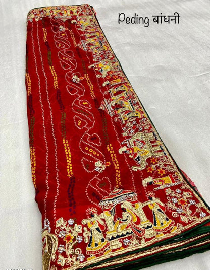 Georgette Pending Bhandhani Embroidery Work