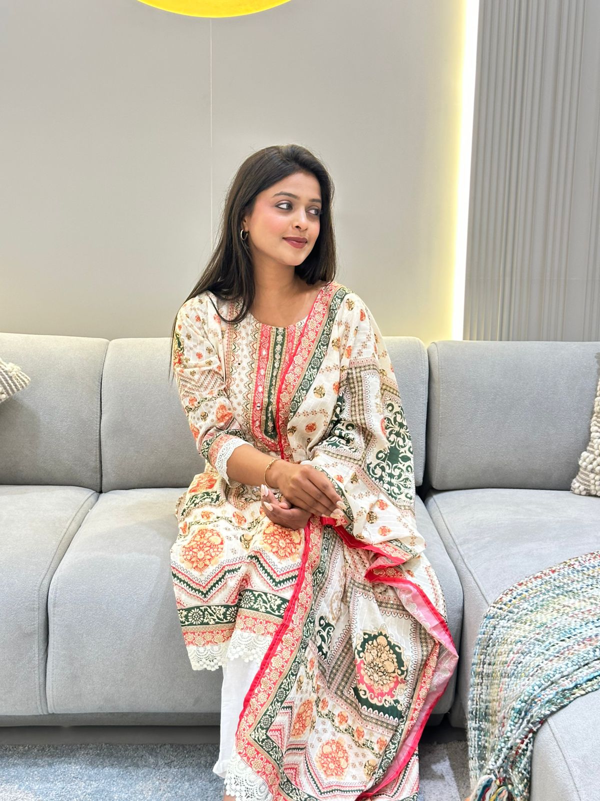 Muslin Banana Silk Suit Set with Handcrafted Embroidery and Digital Prints