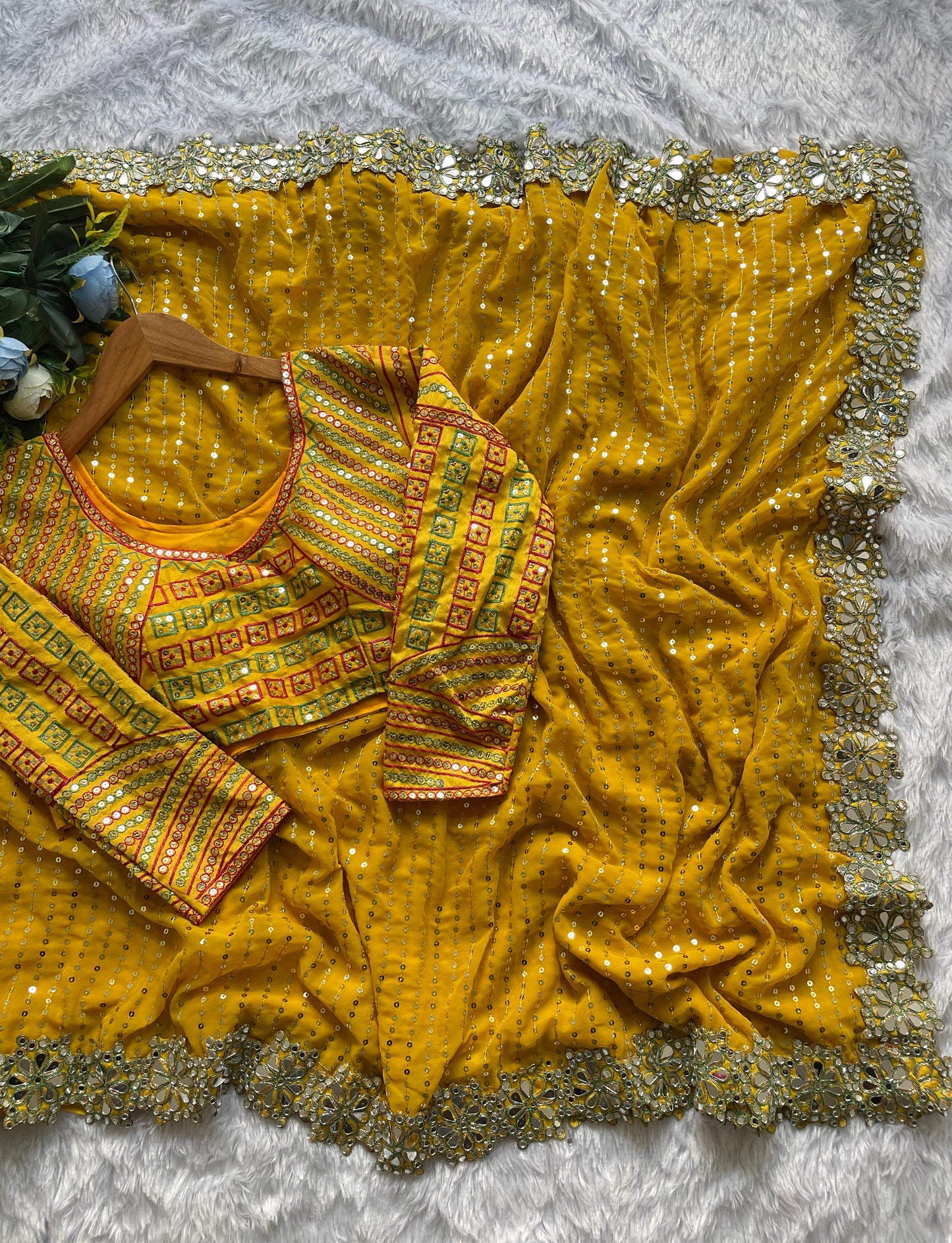 soft fabric original mirror work hand work saree