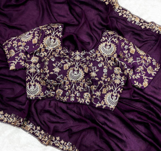 Party Wear Vichitra Embroidery Saree