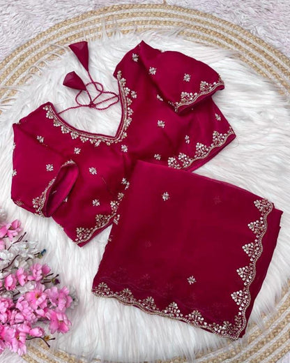 Sattan Saree With Beautiful C - pallu Brits Work