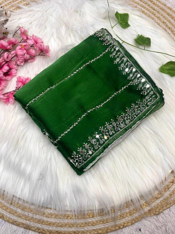 Women,s New Mirror Handwork Jimmy Choo Saree