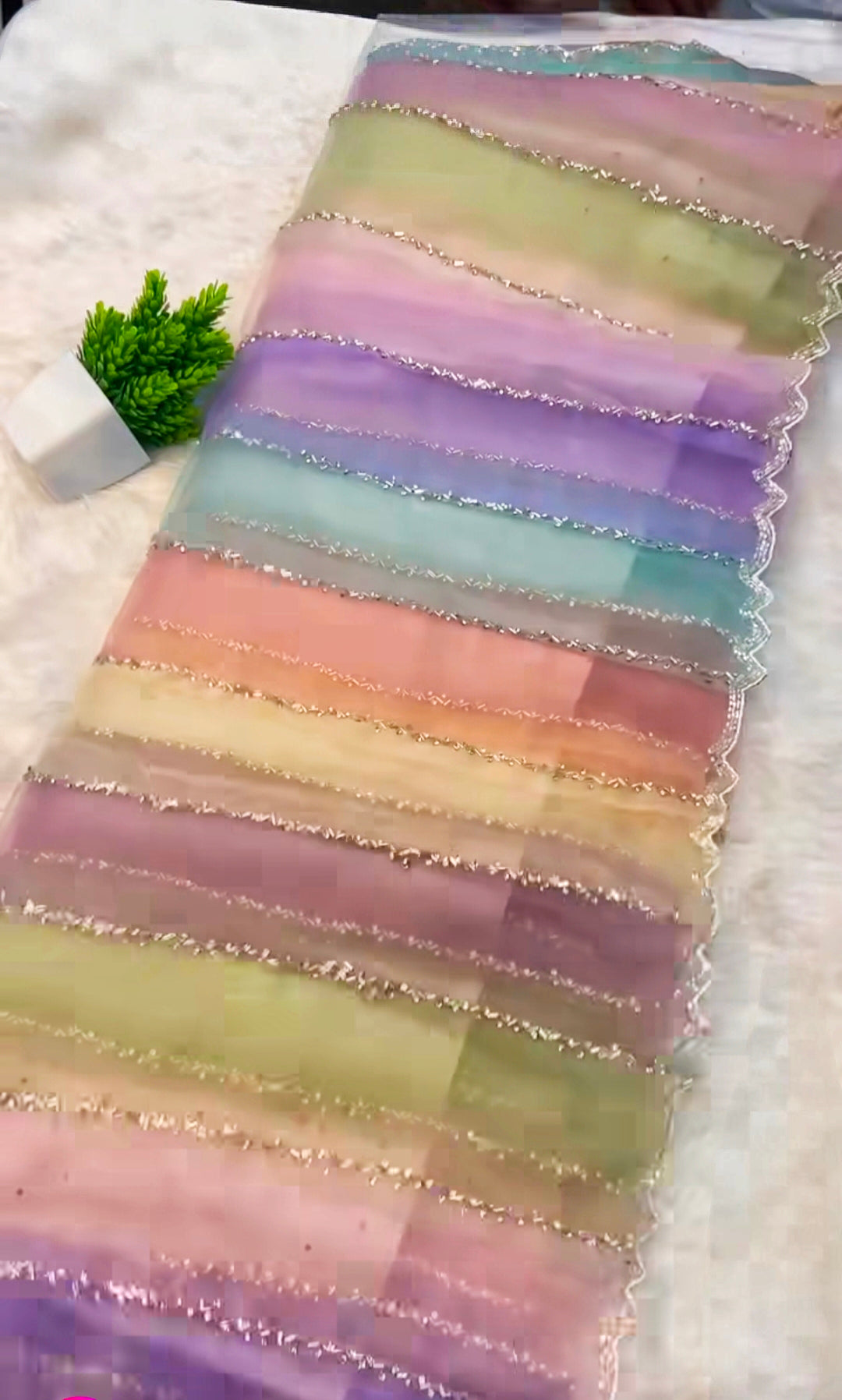 Multi colour pure hand work diamond stone work saree