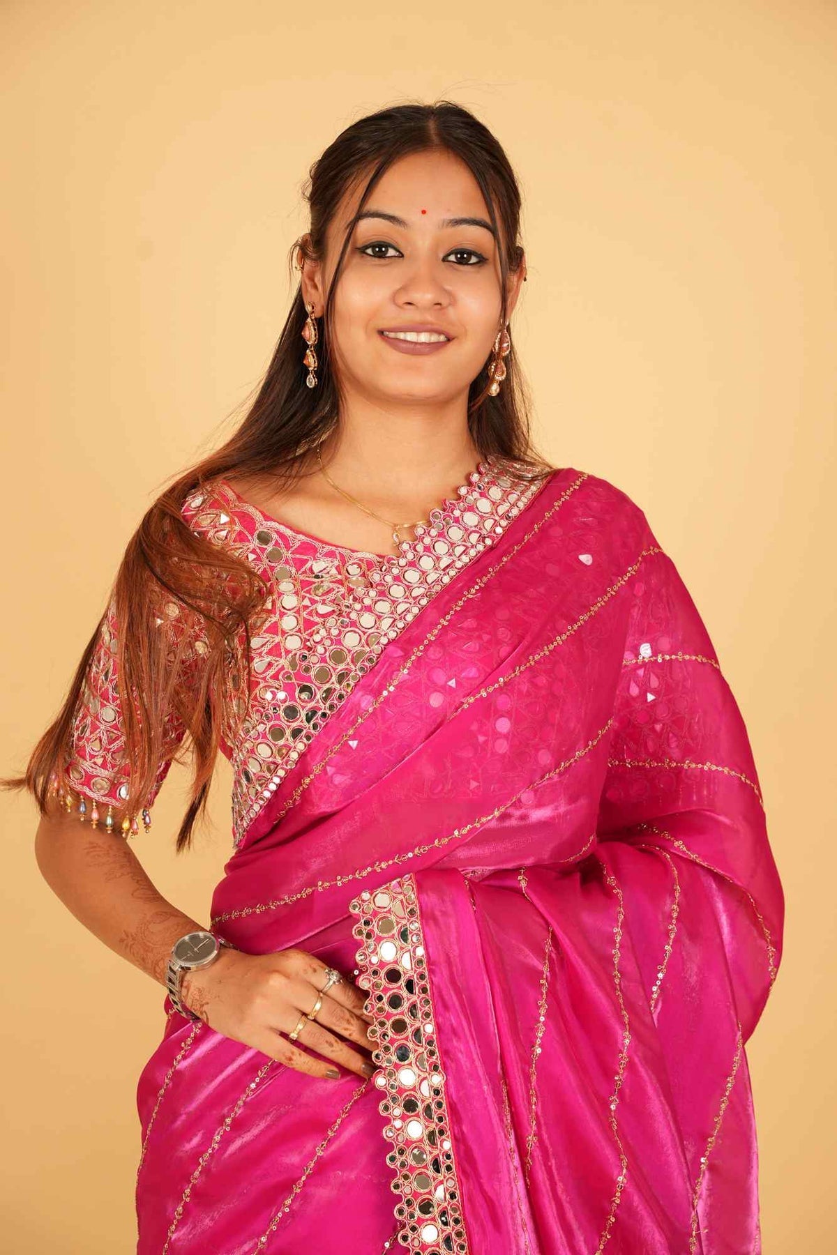 Mirror work saree