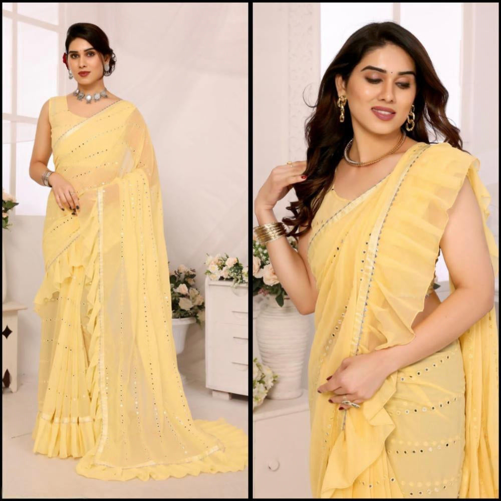 Georgette Silk With Ruffal And Foil Mirror Work*