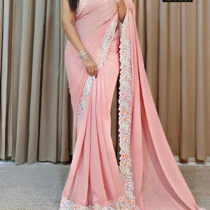 Pure Georgette diamond work saree