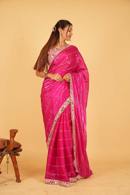 Mirror work saree