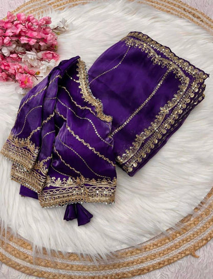 Pure zimmy choo fancy saree full stitch blouse