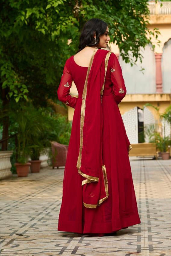 embroidered work long gown with dupatta