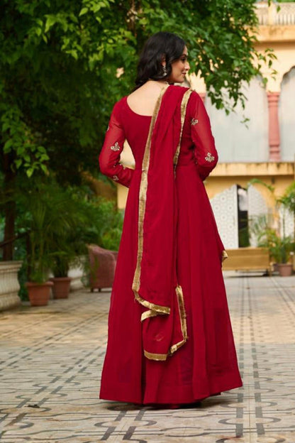 embroidered work long gown with dupatta