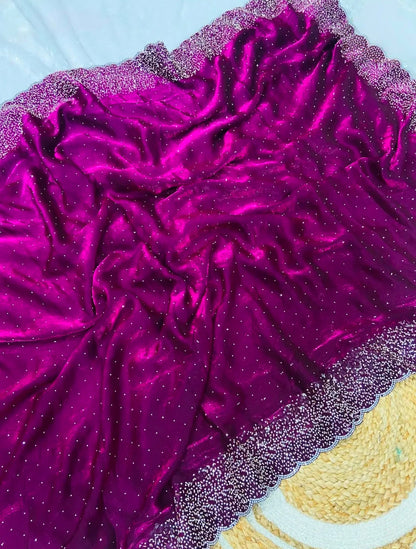 Premium Fandy Satin saree pure hand diamond work