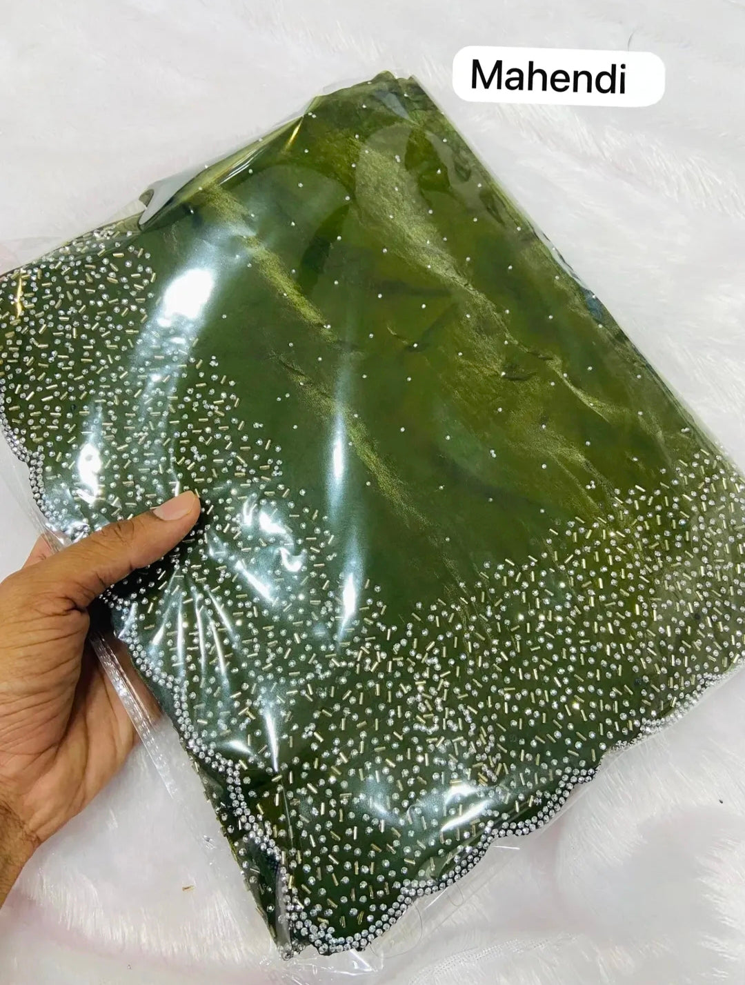 Premium Fandy Satin saree pure hand diamond work