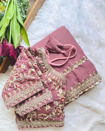 Fancy work saree with stitch blouse