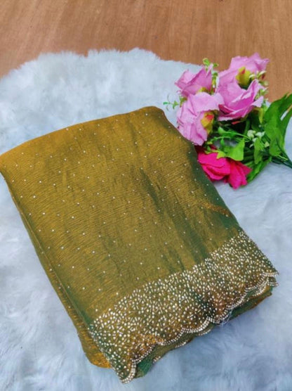 Premium Fandy Satin saree pure hand diamond work