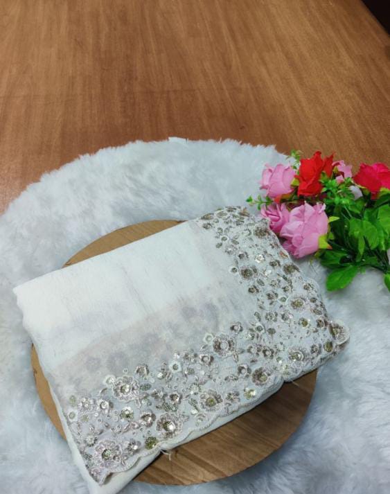 Crush Silk Saree With Fancy Sequince Embroderiy Work