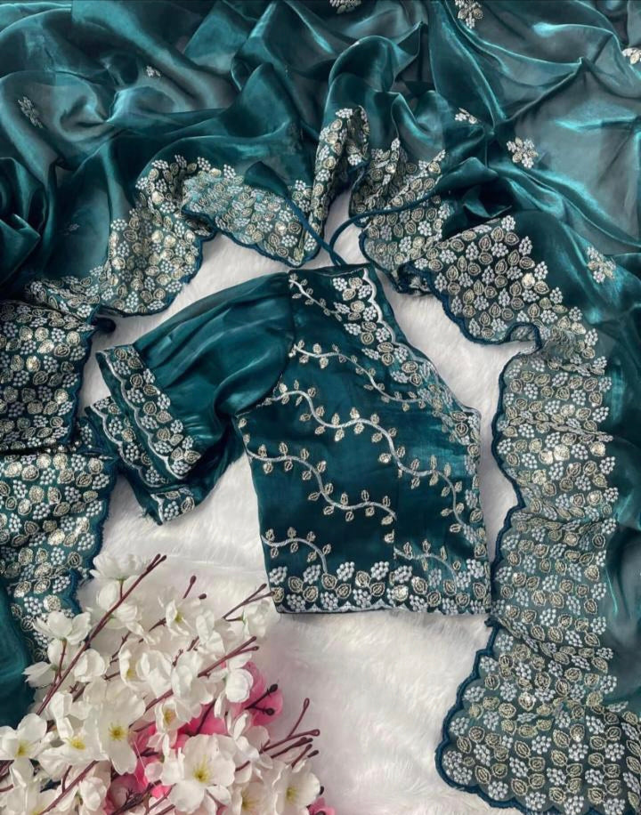 Pure Zimmy Choo Satin Saree with blouse stitch