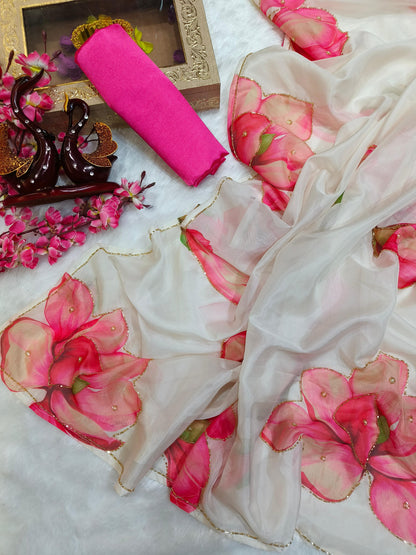 Trending floral handwork saree