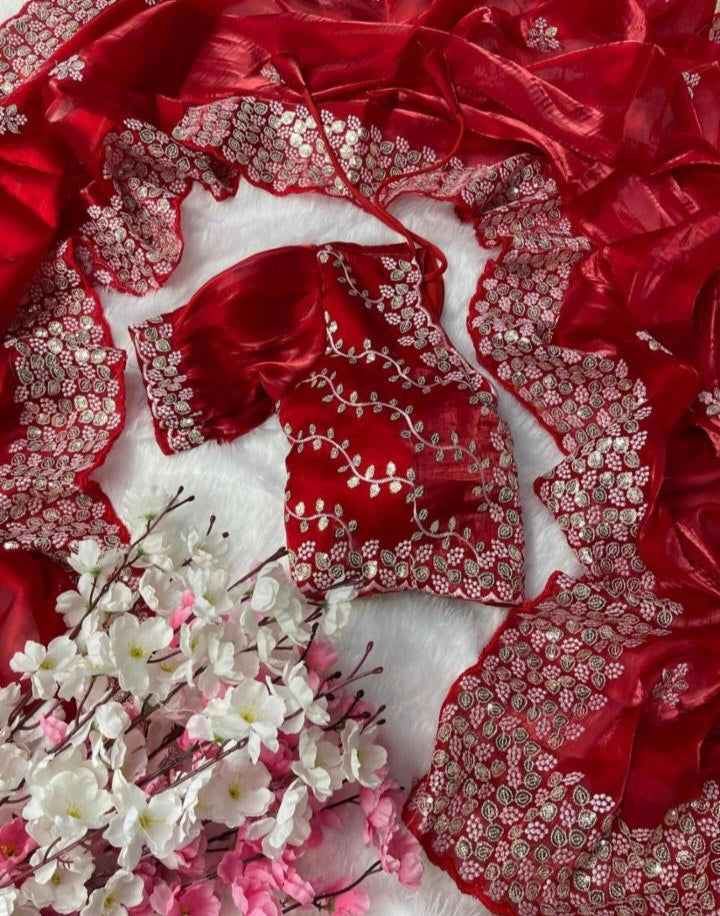 Pure Zimmy Choo Satin Saree with blouse stitch