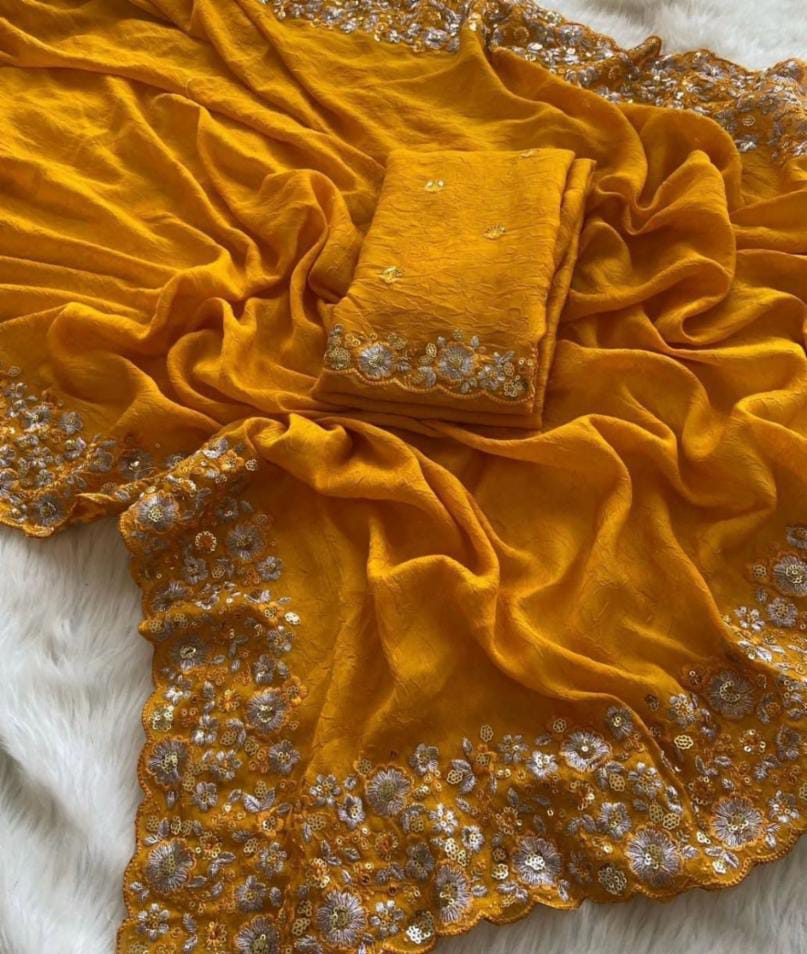 Crush Silk Saree With Fancy Sequince Embroderiy Work