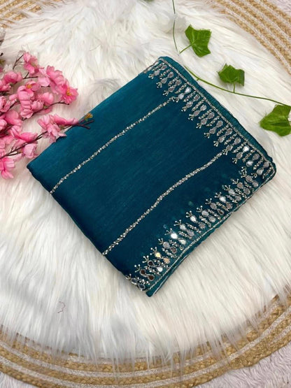 Women,s New Mirror Handwork Jimmy Choo Saree